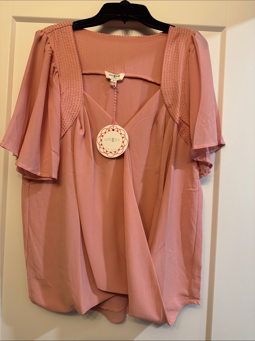 Umgee Dusty Rose Flutter Sleeve V-Neck Blouse